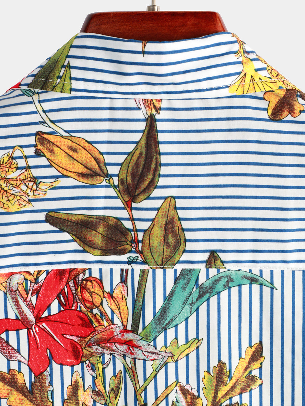 Camicia hawaiana a maniche corte con tasca da uomo a righe e stampa floreale