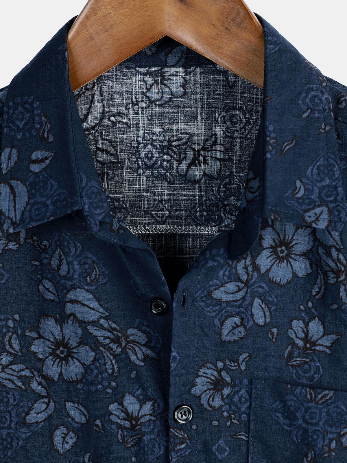 Camicia hawaiana vintage floreale in cotone blu da uomo