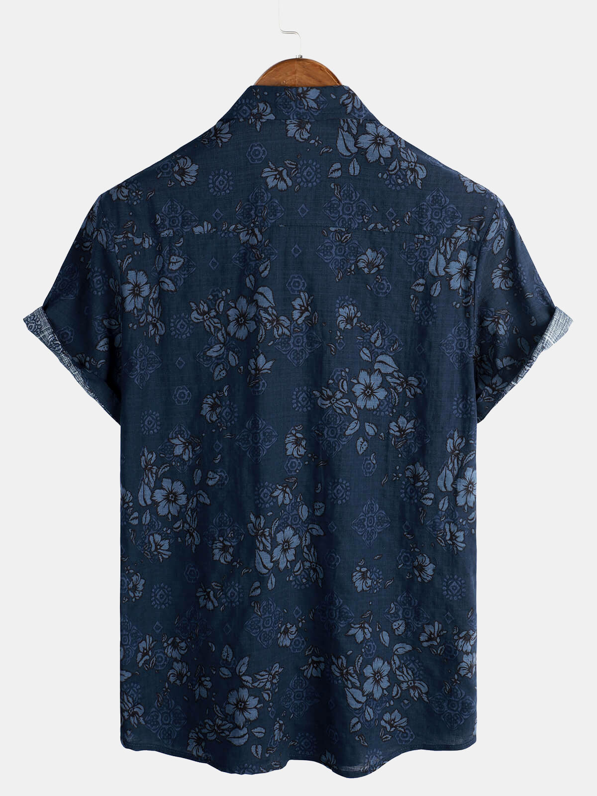 Camicia hawaiana vintage floreale in cotone blu da uomo