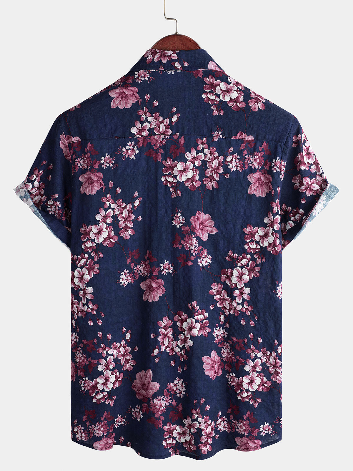 Camicia da uomo in cotone a maniche corte con stampa floreale