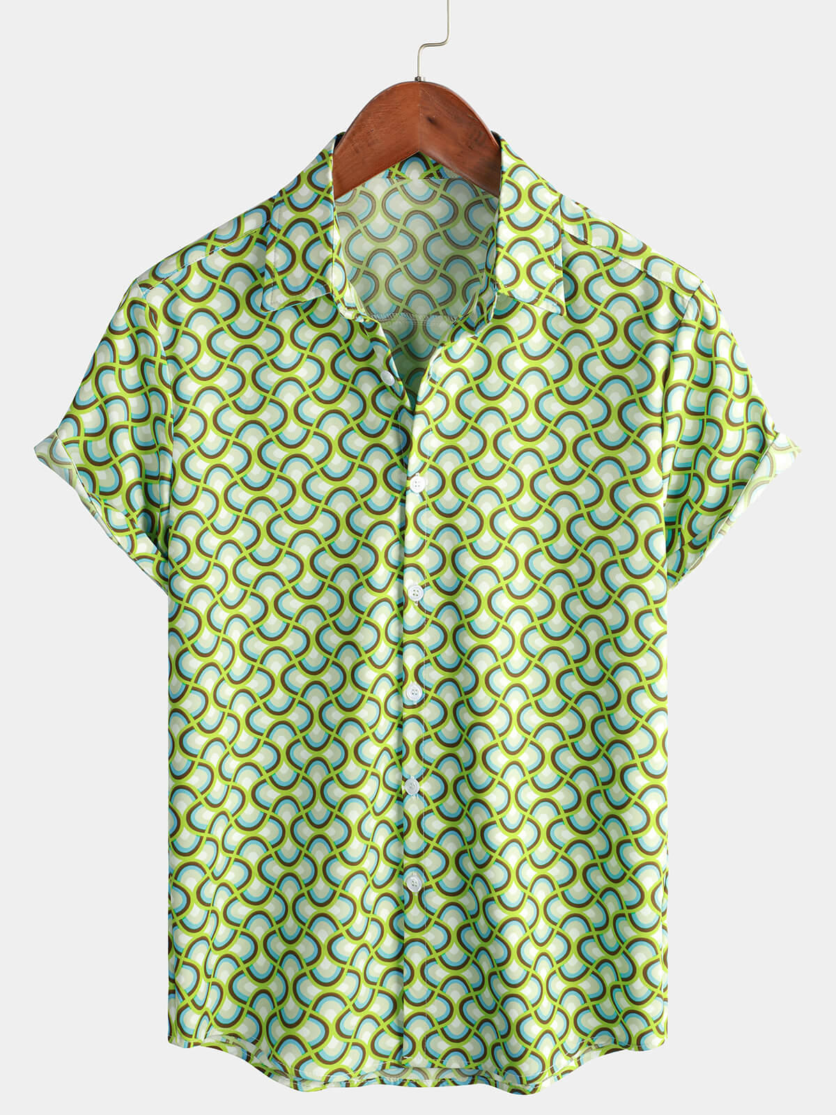 Camicia estiva da spiaggia a maniche corte verde da uomo