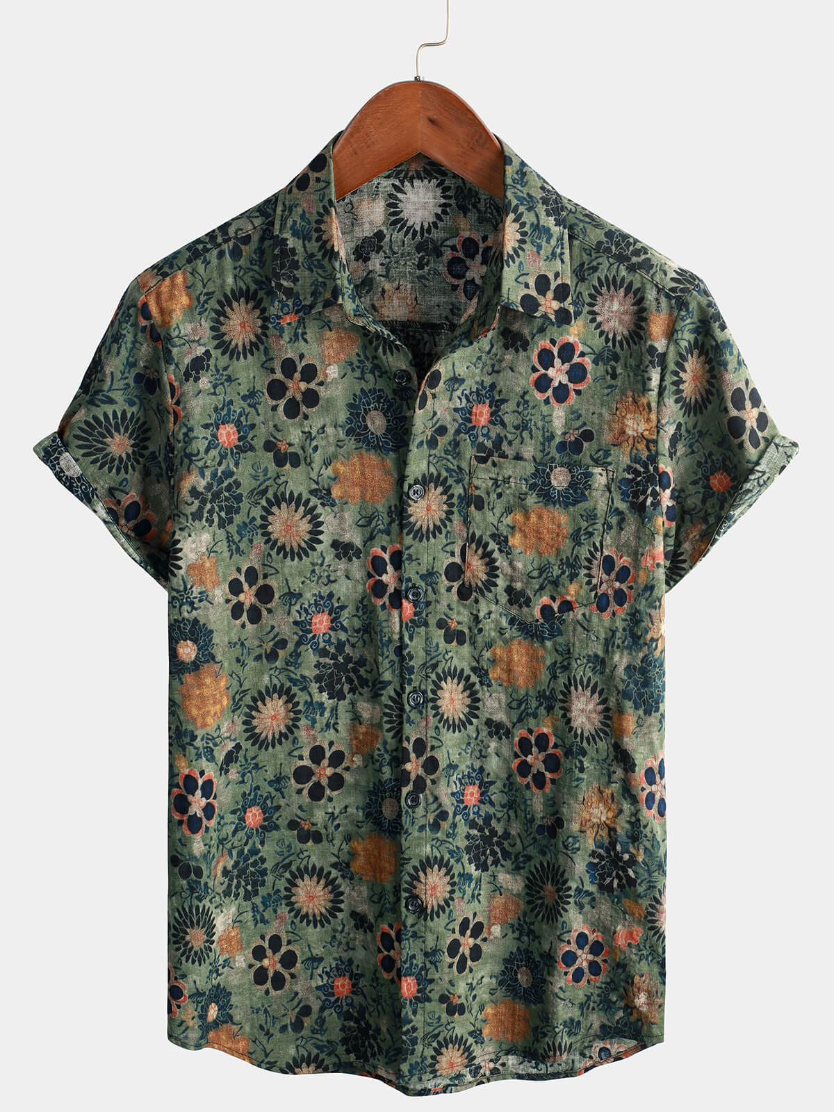 Camicia a maniche corte con stampa floreale vintage da uomo