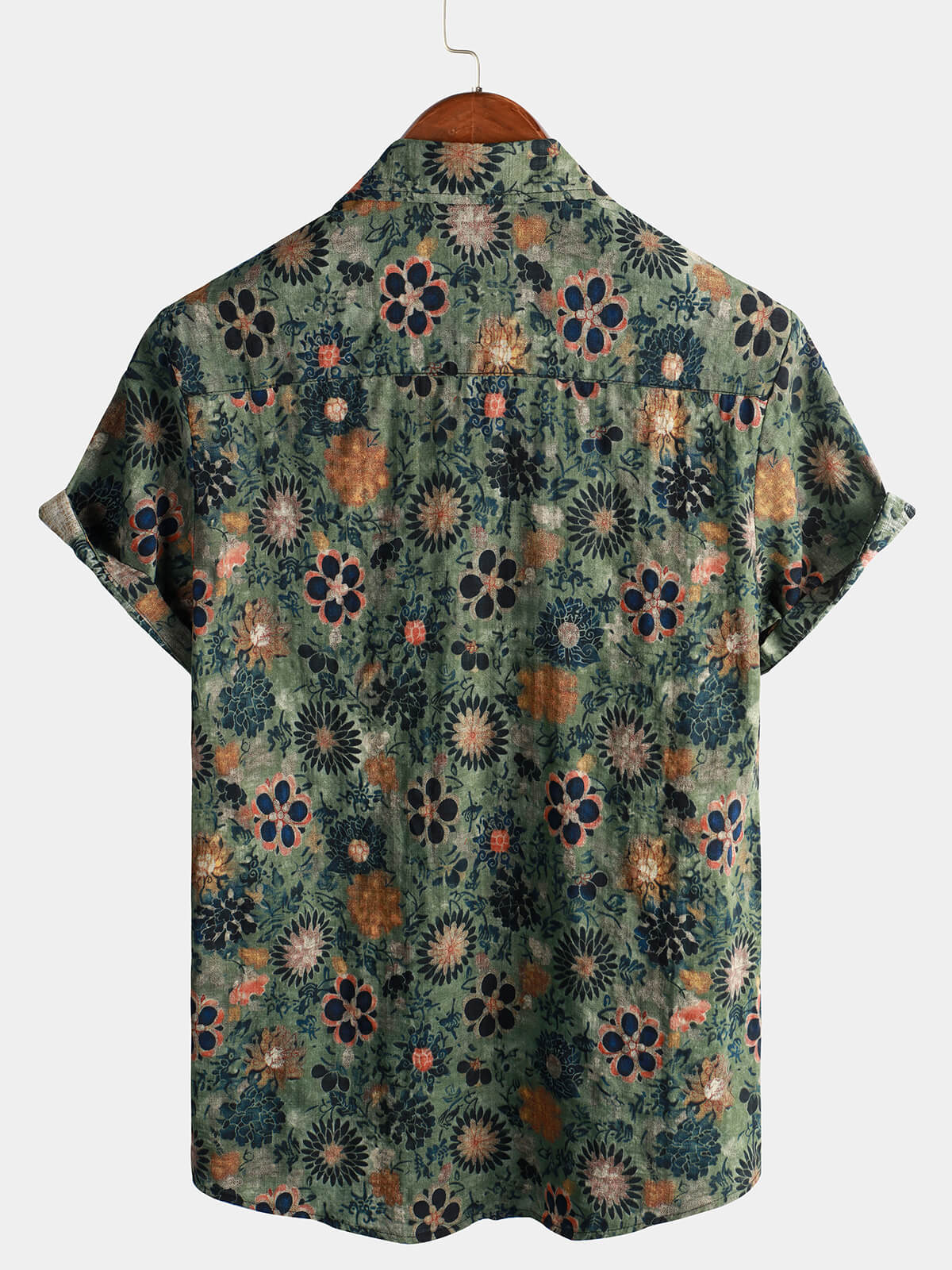 Camicia a maniche corte con stampa floreale vintage da uomo