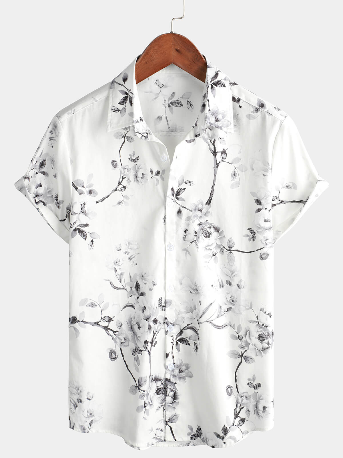 Camicia hawaiana da spiaggia bianca floreale da uomo