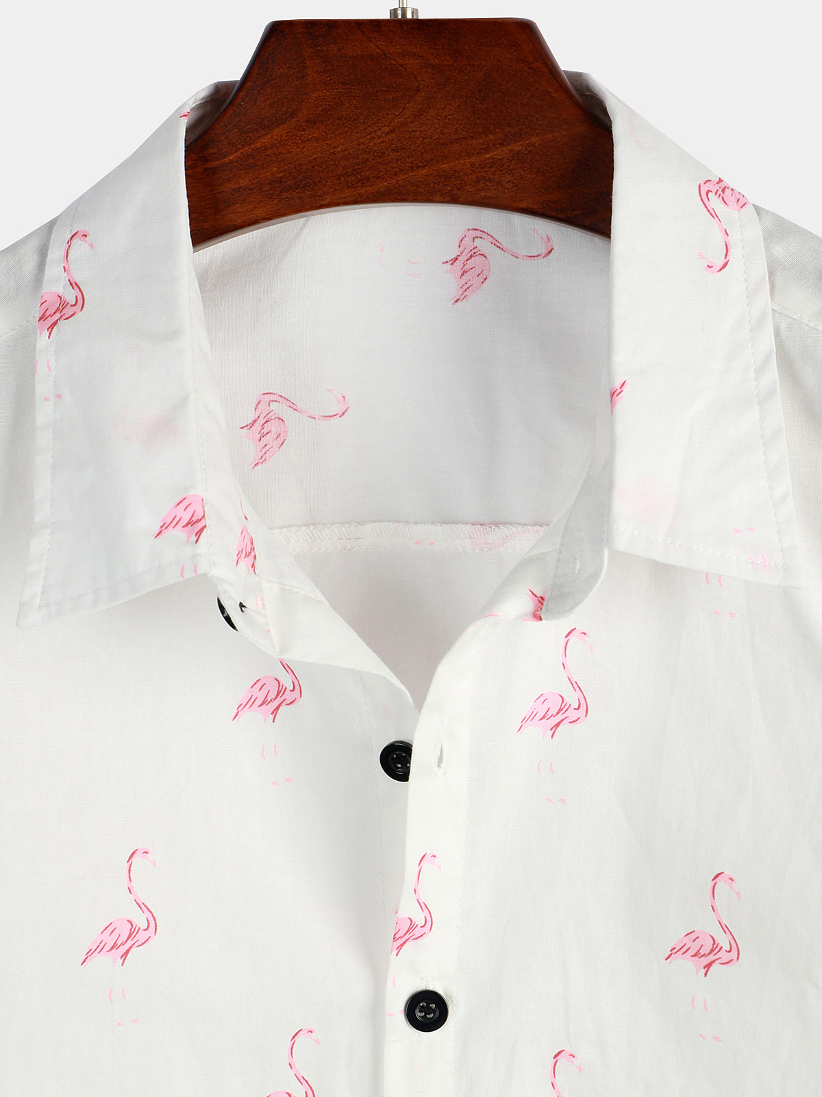 Camicia corta da uomo con stampa di fenicotteri rosa e bottoni