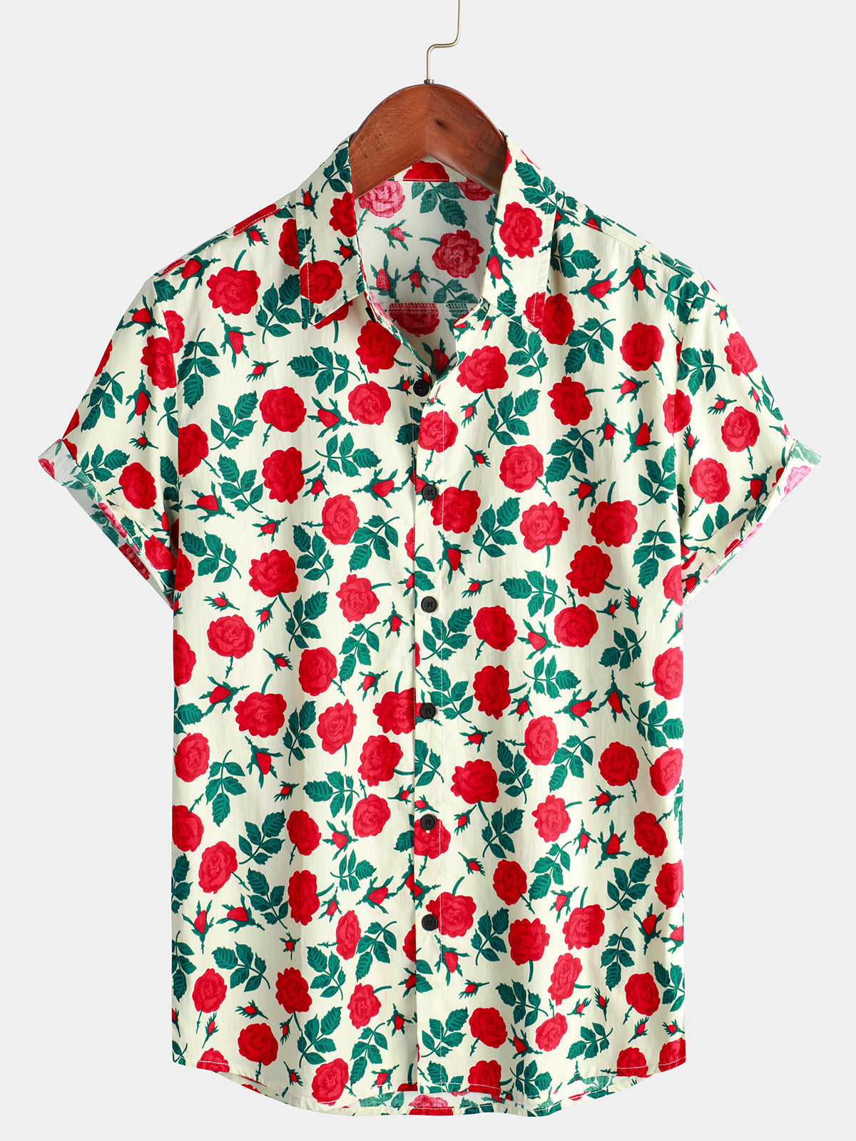Camicia uomo estiva in cotone con stampa rose