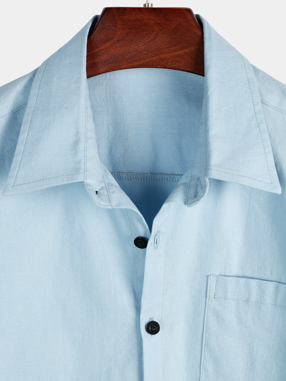 Camicia casual a maniche corte in lino e cotone a tinta unita con tasca per uomo