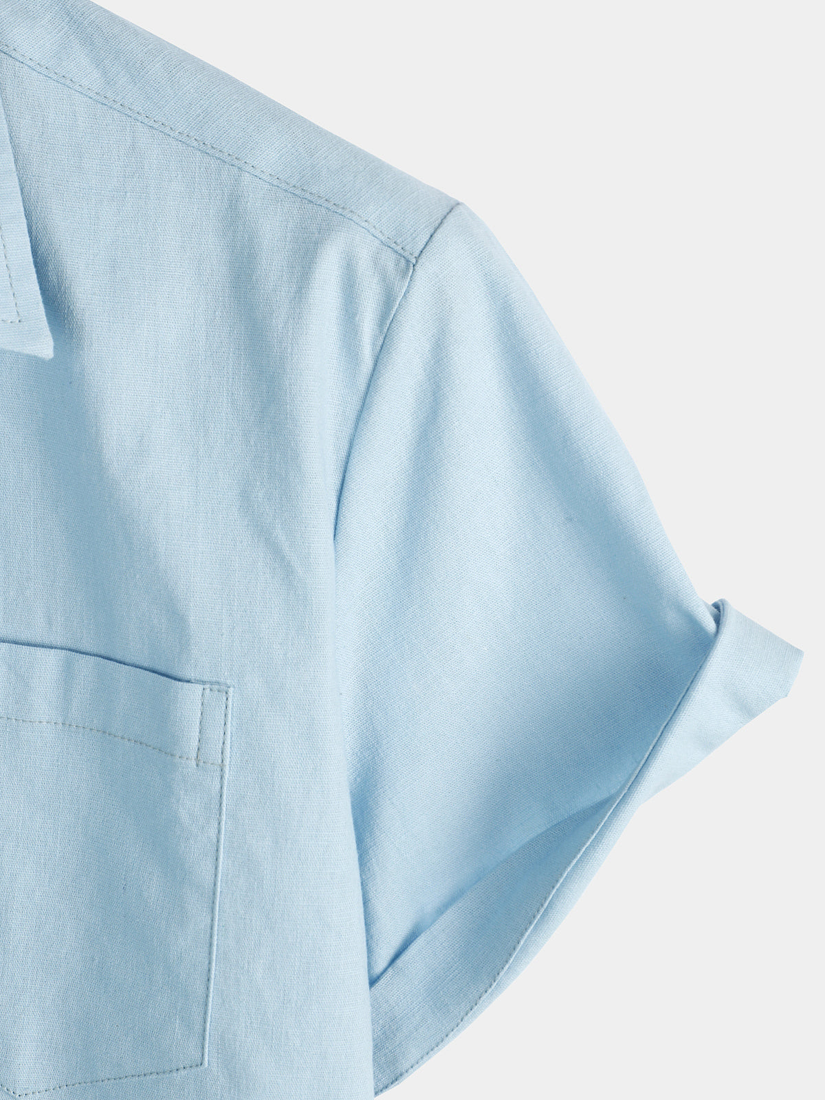 Camicia casual a maniche corte in lino e cotone a tinta unita con tasca per uomo