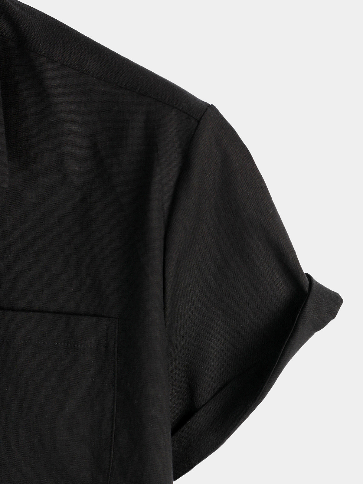 Camicia casual a maniche corte in lino e cotone a tinta unita con tasca per uomo