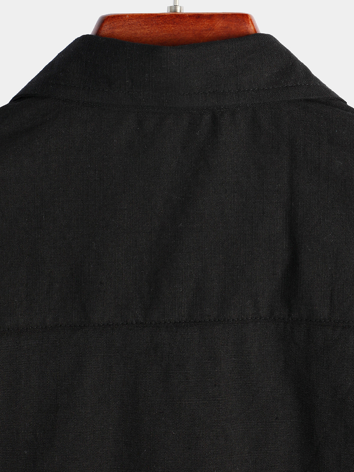 Camicia casual a maniche corte in lino e cotone a tinta unita con tasca per uomo