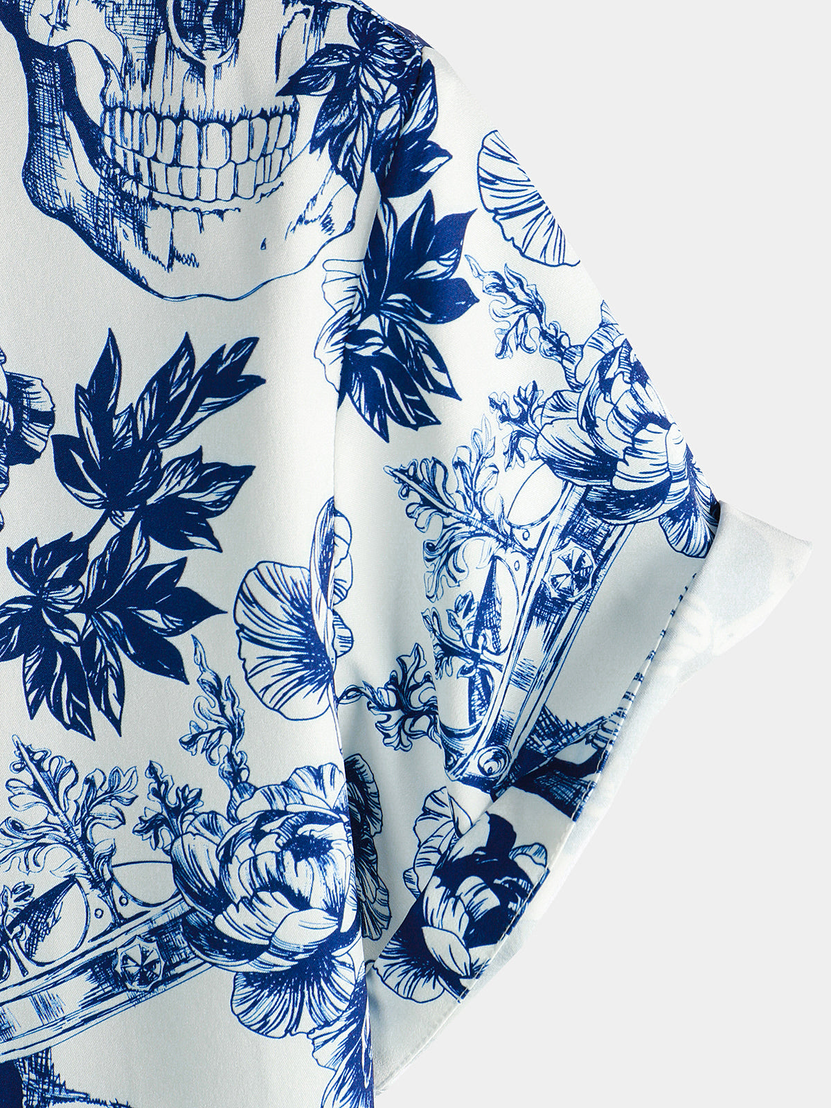 Camicia a maniche corte da uomo con stampa teschio e fiori