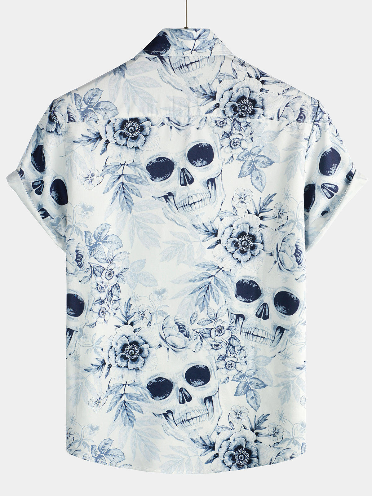Camicia a maniche corte da uomo con stampa teschio e fiori