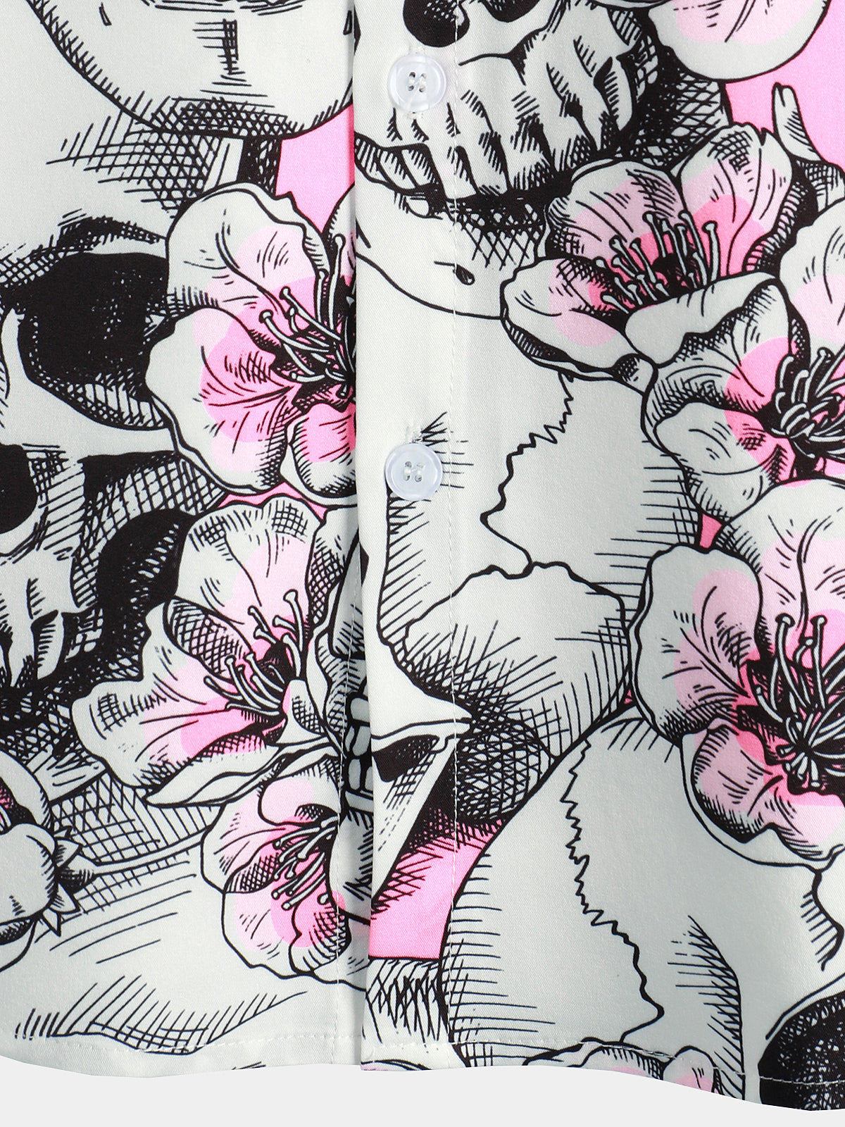 Camicia a maniche corte con motivo floreale rosa con teschio da uomo