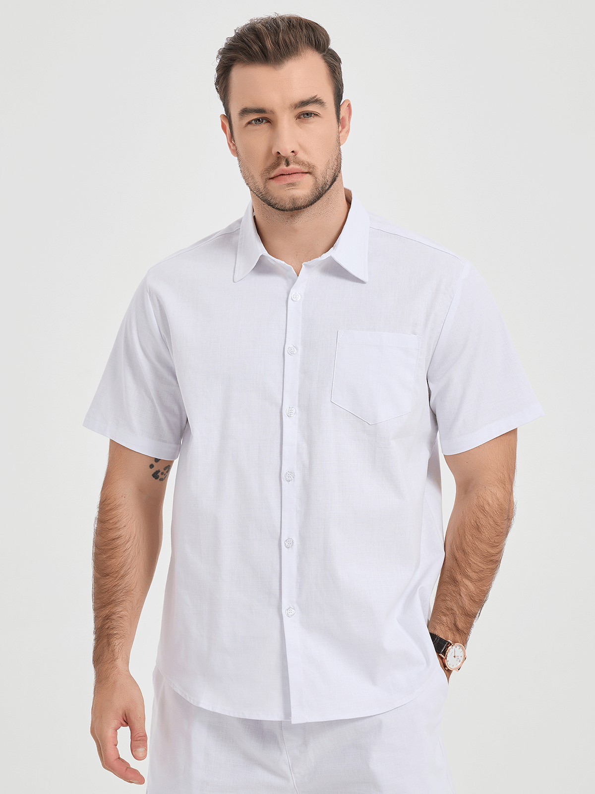 Camicia casual a maniche corte in lino e cotone da uomo