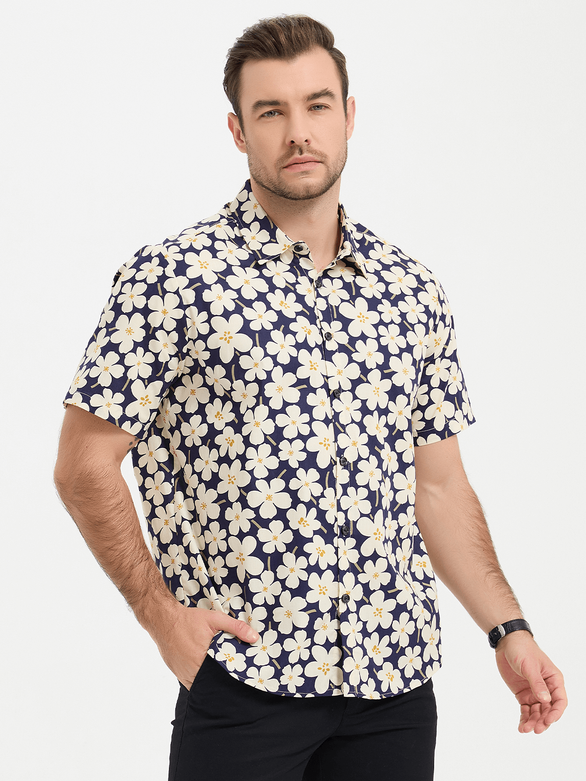 Camicia corta da uomo con stampa floreale per le vacanze