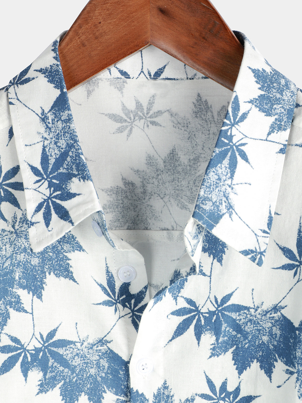 Camicia corta da uomo in cotone e lino con stampa di foglie di acero