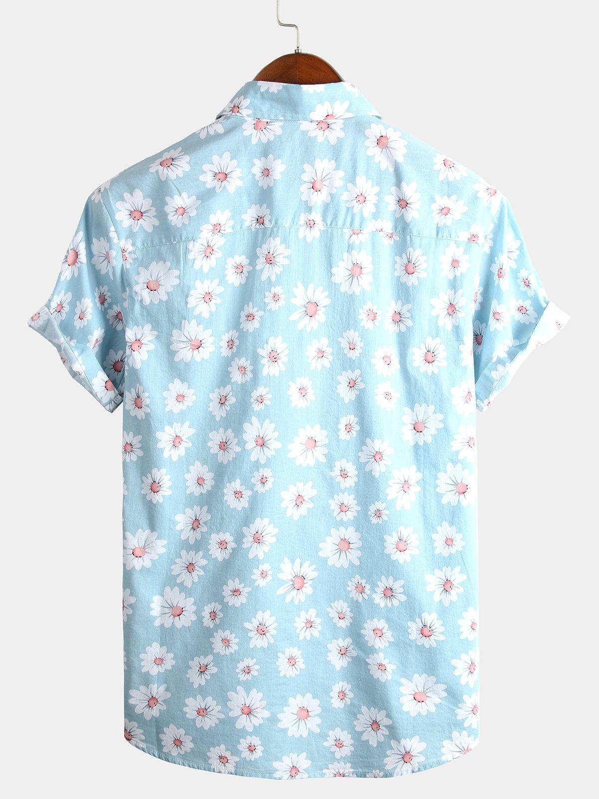 Camicia a maniche corte con stampa a fiori di margherite da uomo