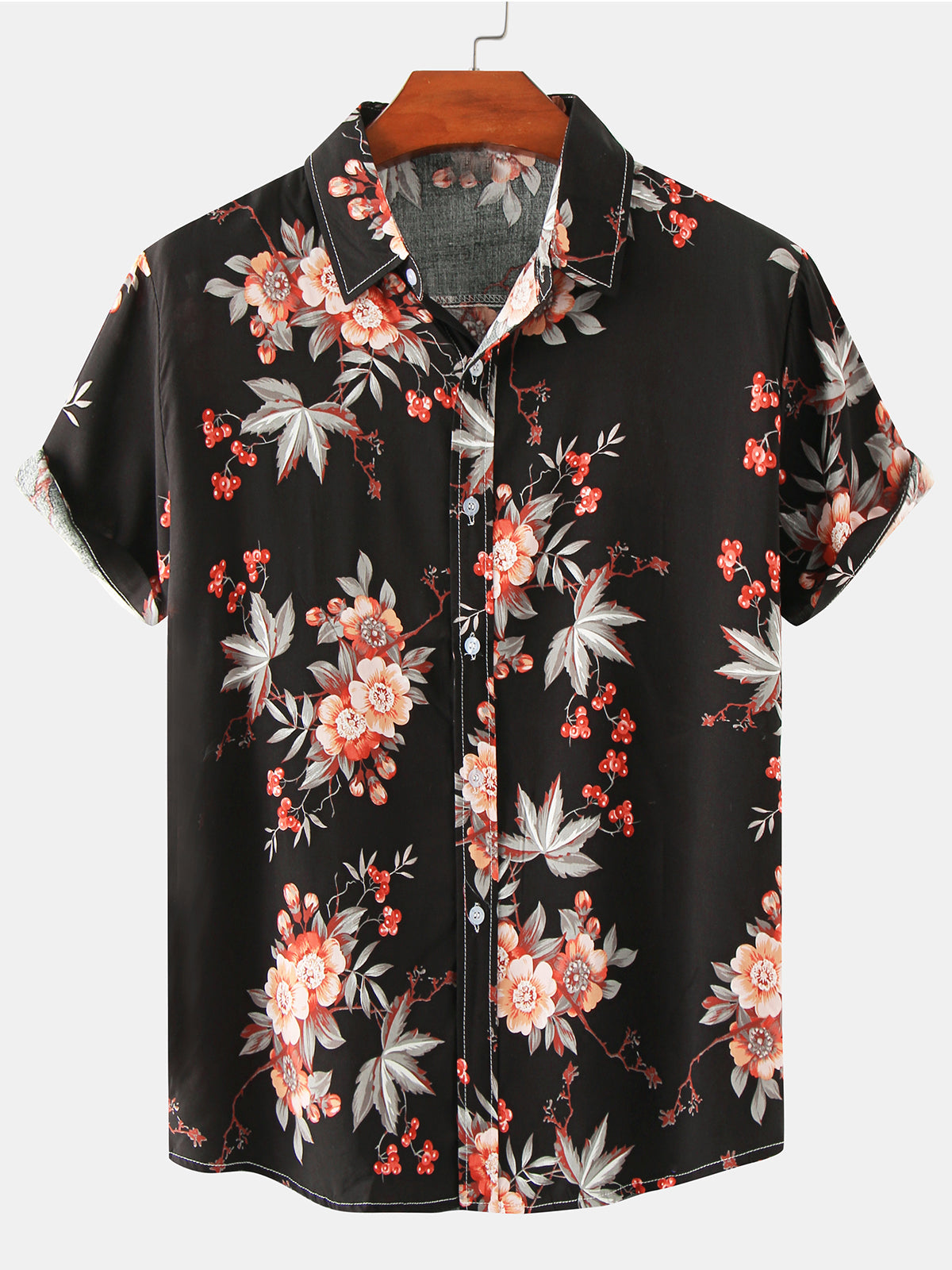 Camicia corta floreale retrò anni '70 da uomo