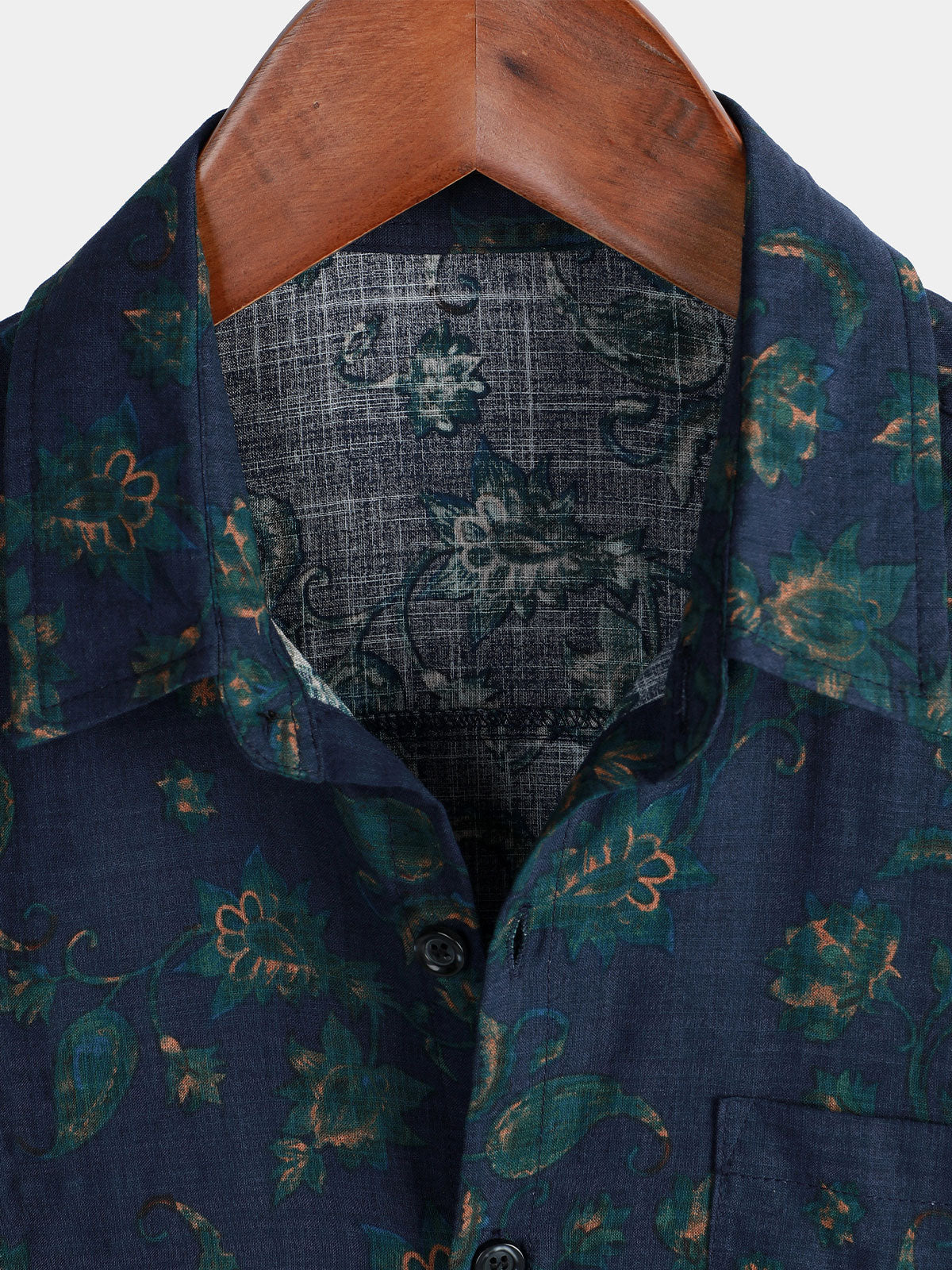 Camicia a maniche corte con stampa floreale blu da uomo