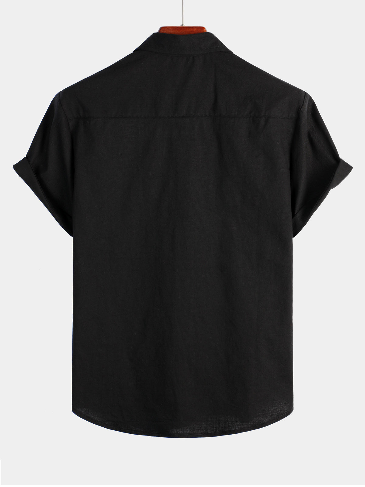 Camicia casual a maniche corte in lino e cotone a tinta unita con tasca per uomo