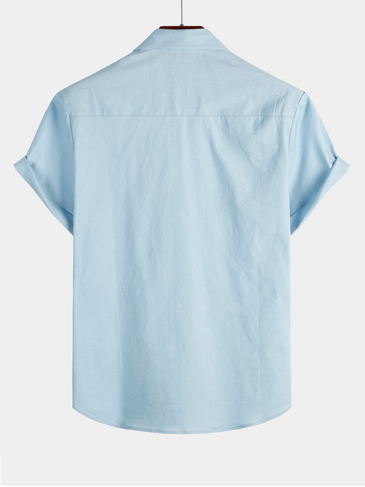 Camicia casual a maniche corte in lino e cotone a tinta unita con tasca per uomo