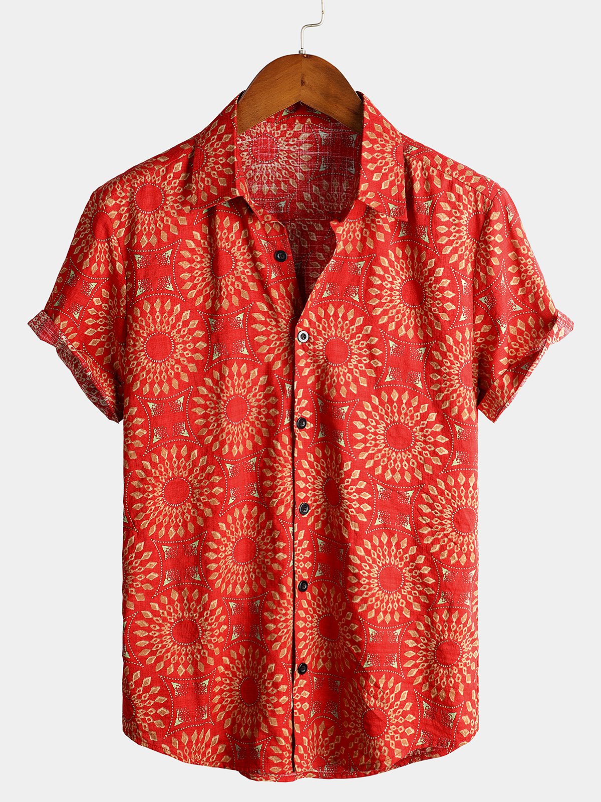 Camicia da uomo in cotone vintage a maniche corte