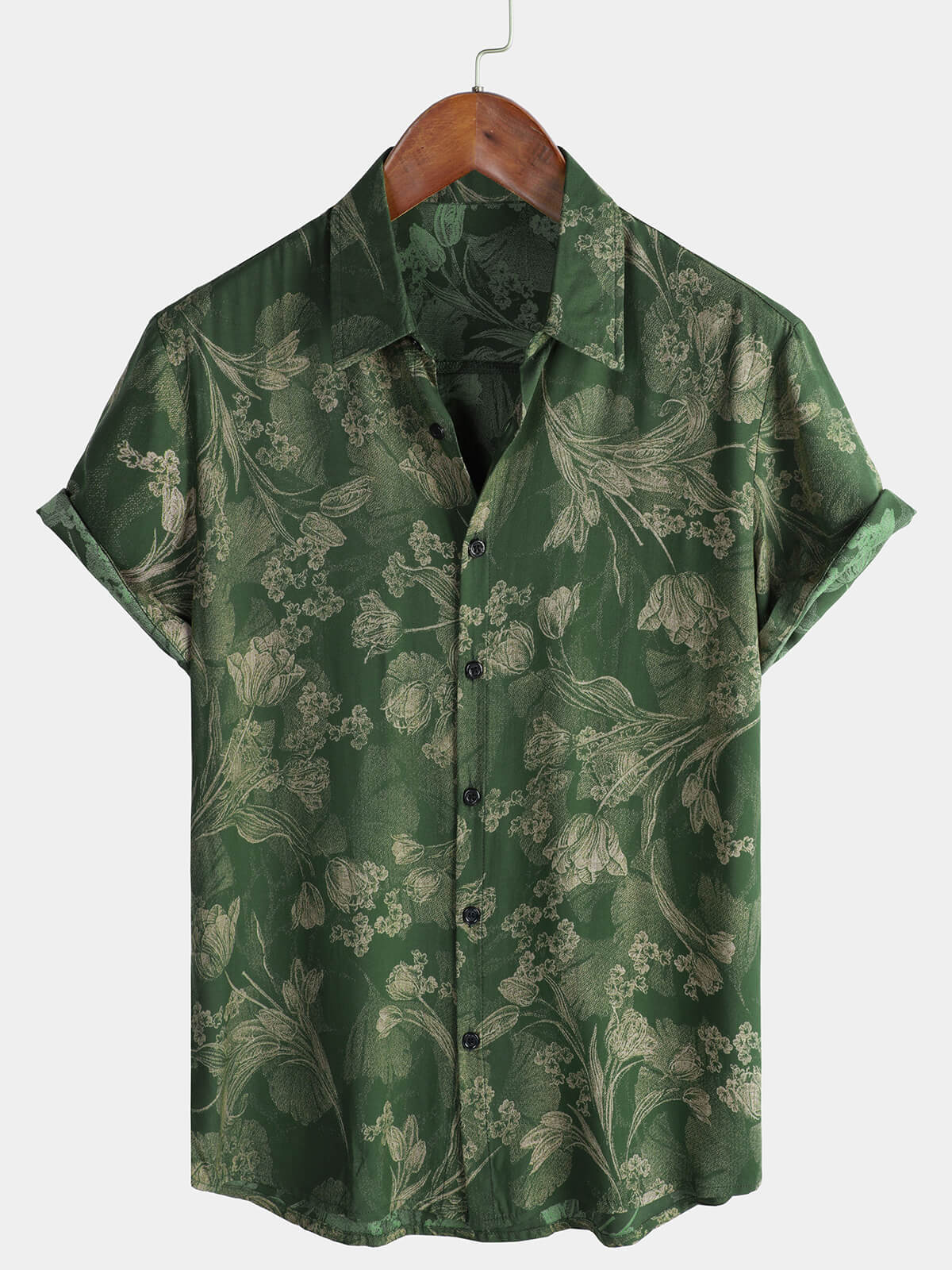 Camicia a maniche corte vintage verde da uomo