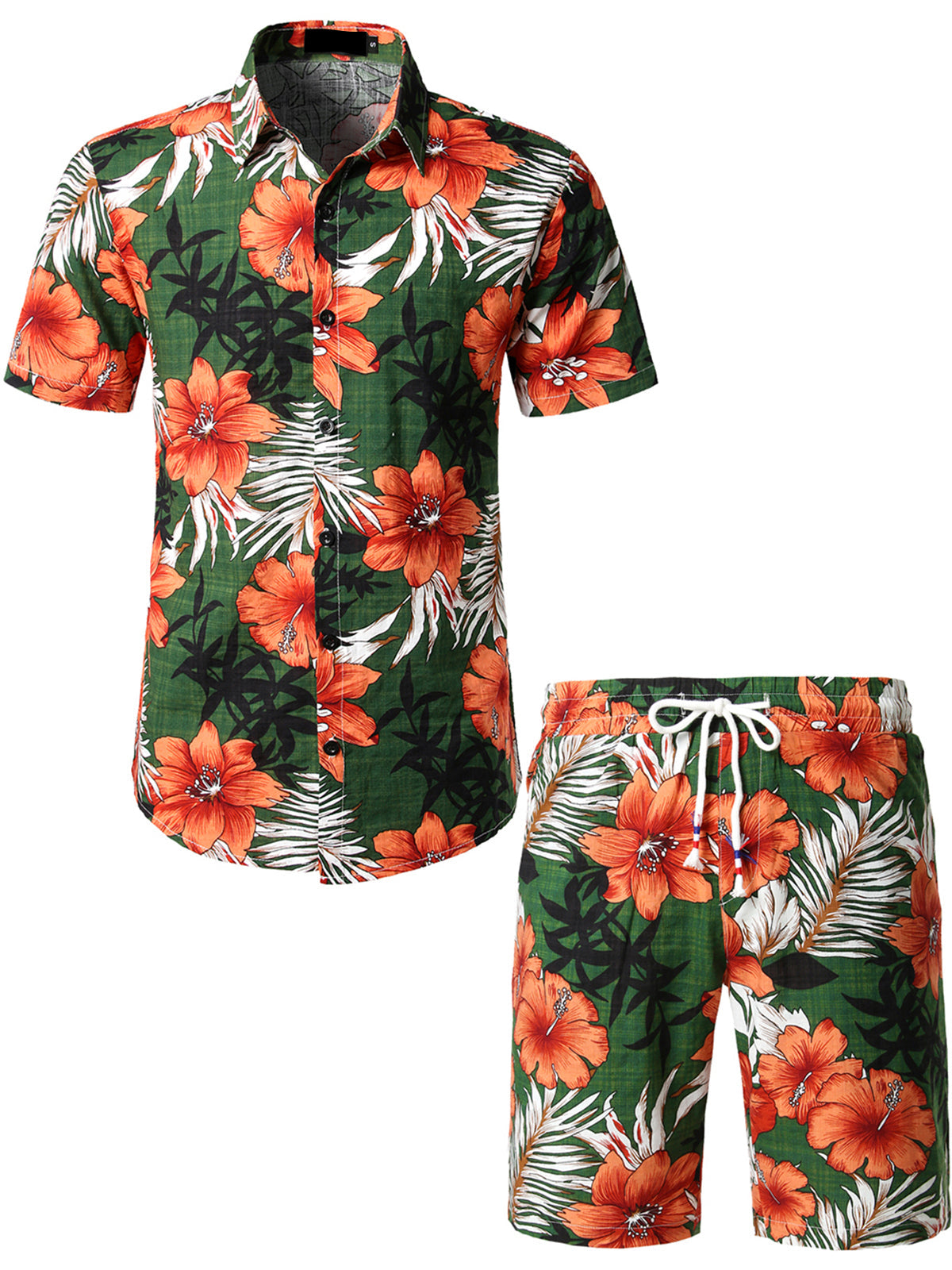 Set Camicia e Pantaloni Corti Coordinati da Uomo con Fiori Tropicali Hawaii