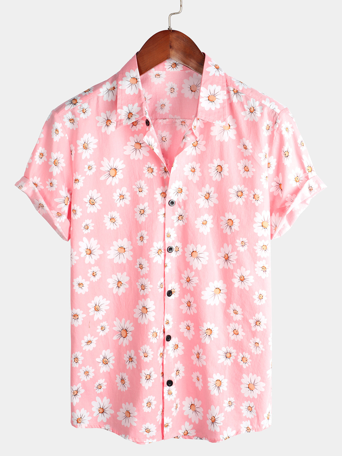 Camicia a maniche corte con stampa a fiori di margherite da uomo