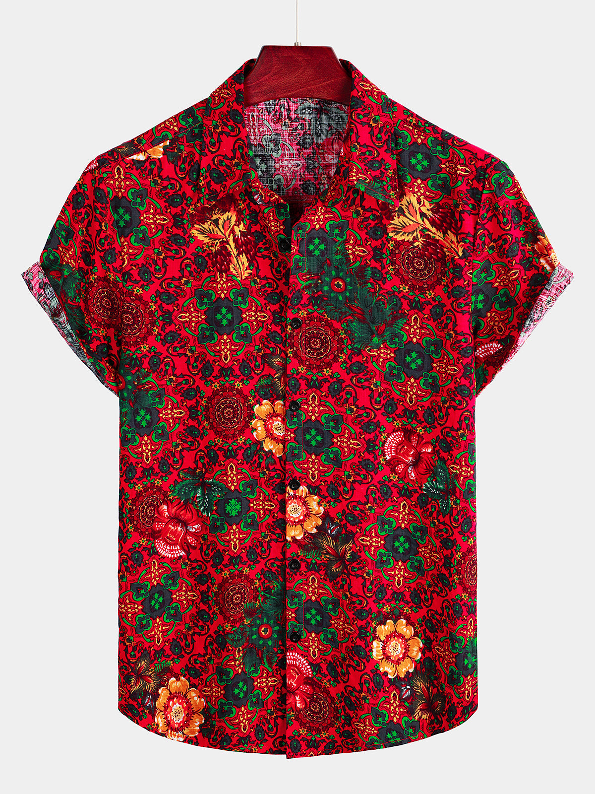 Camicia hawaiana in cotone a maniche corte con stampa floreale vintage da uomo
