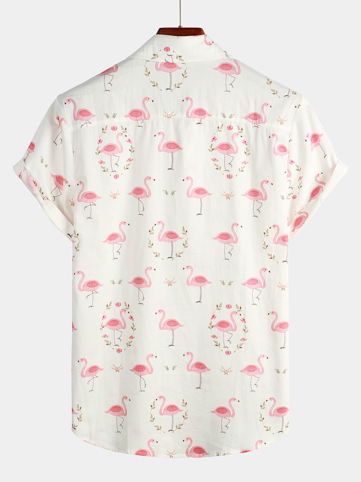 Camicia corta da uomo casual in cotone con stampa di fenicotteri