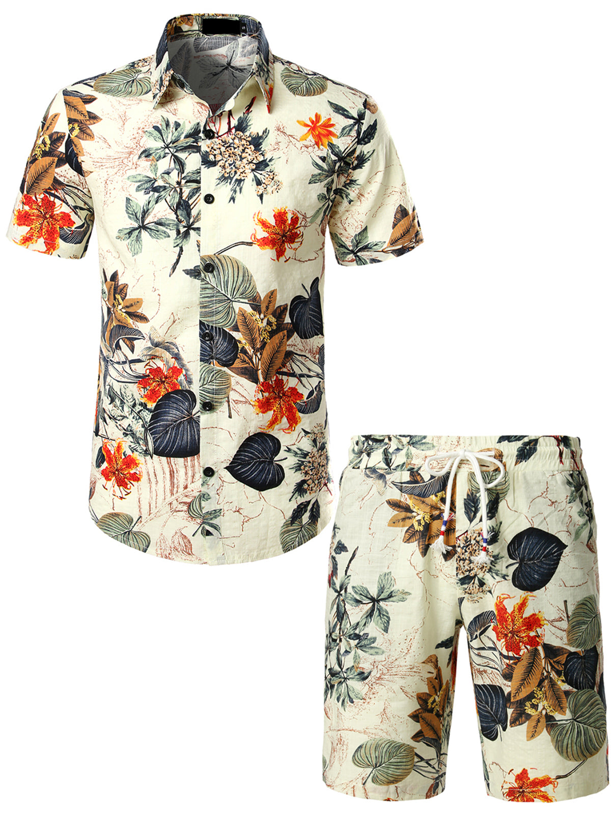 Set Camicia e Pantaloni Corti Coordinati da Uomo con Fiori Tropicali Hawaii