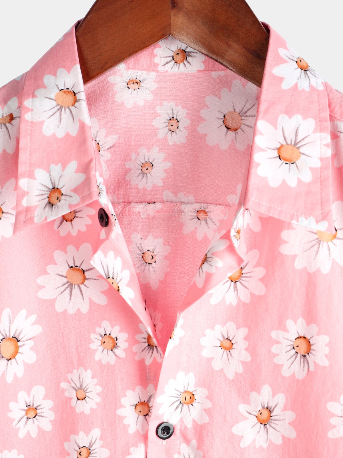 Camicia da uomo in cotone tropicale con stampa floreale rosa a margherita