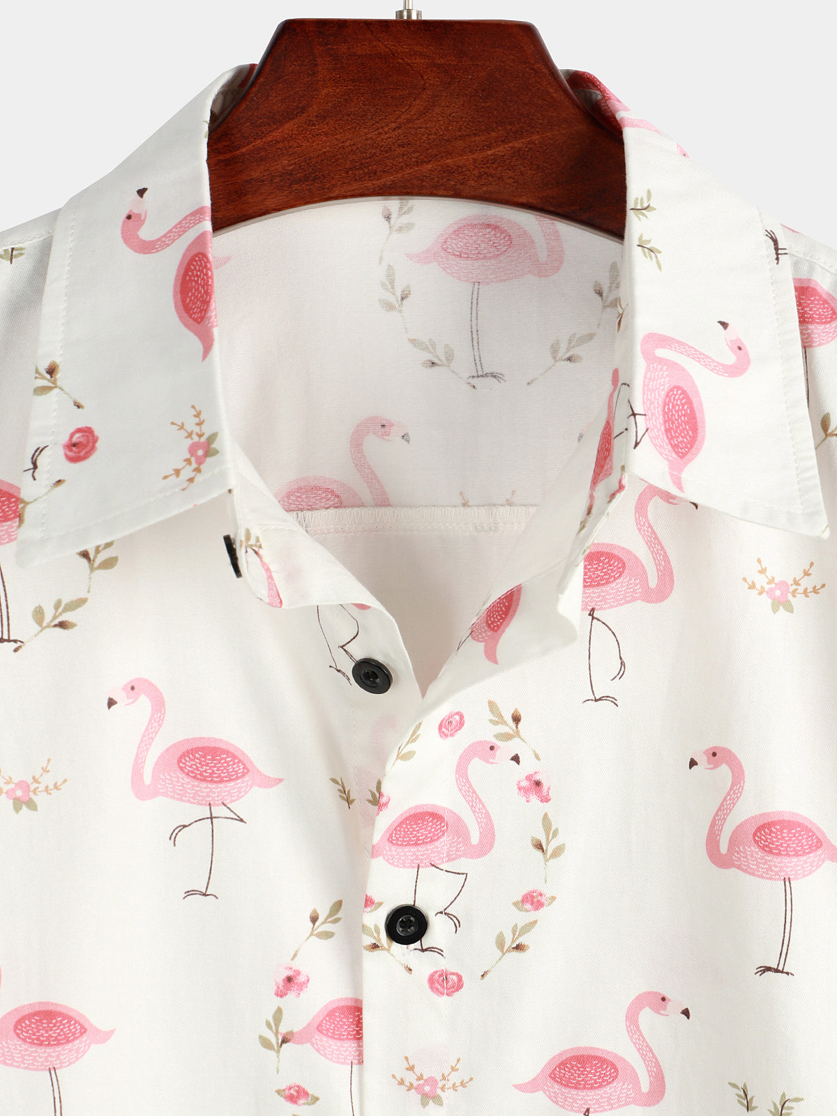 Camicia corta da uomo casual in cotone con stampa di fenicotteri