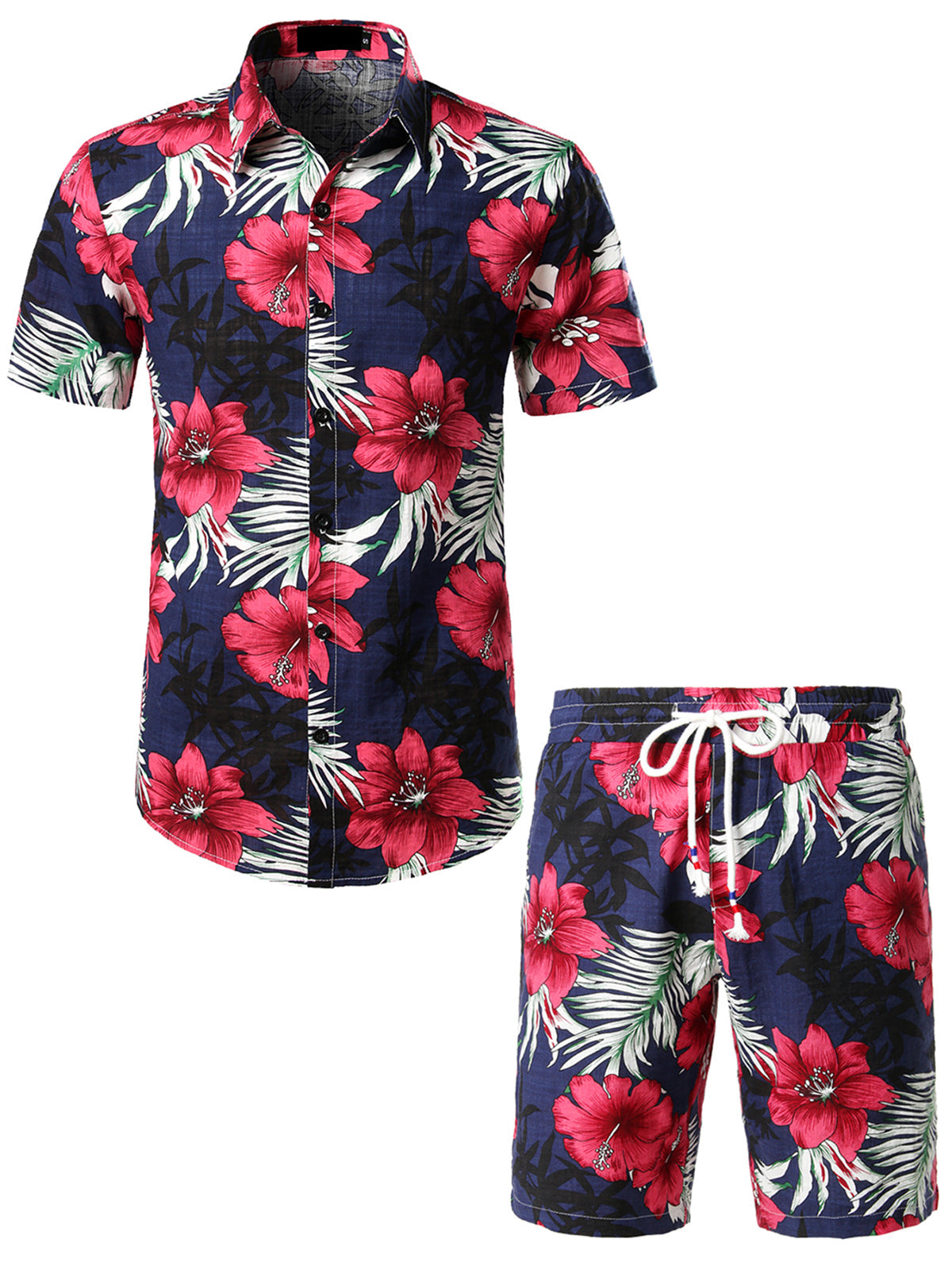 Set Camicia e Pantaloni Corti Coordinati da Uomo con Fiori Tropicali Hawaii