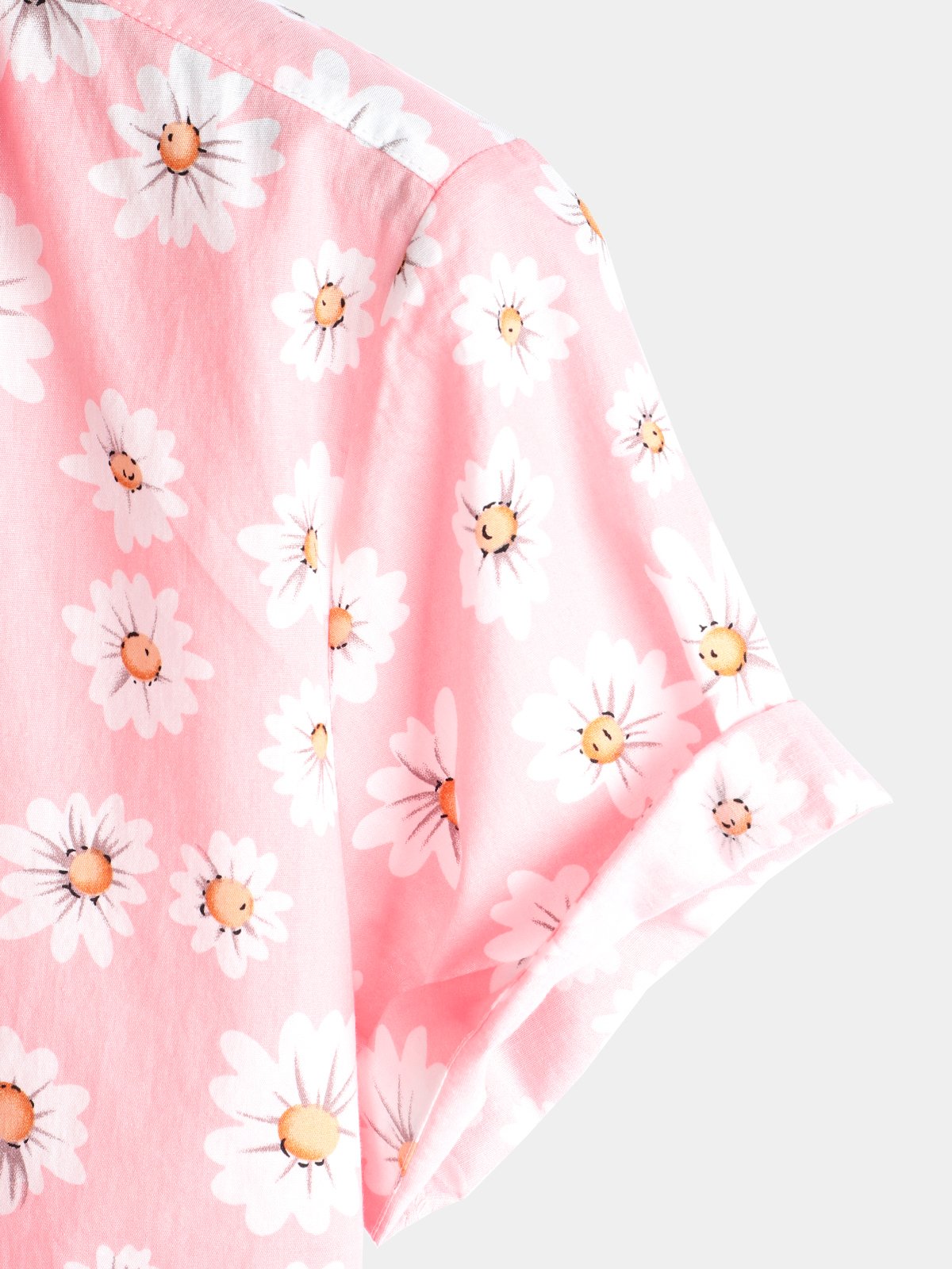 Camicia da uomo in cotone tropicale con stampa floreale rosa a margherita