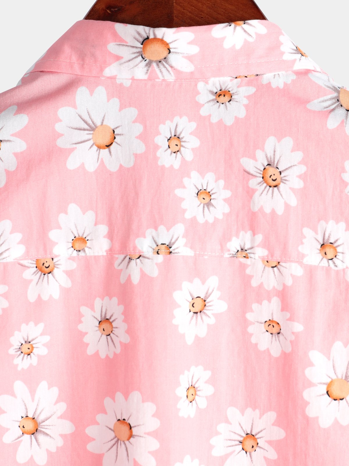 Camicia da uomo in cotone tropicale con stampa floreale rosa a margherita