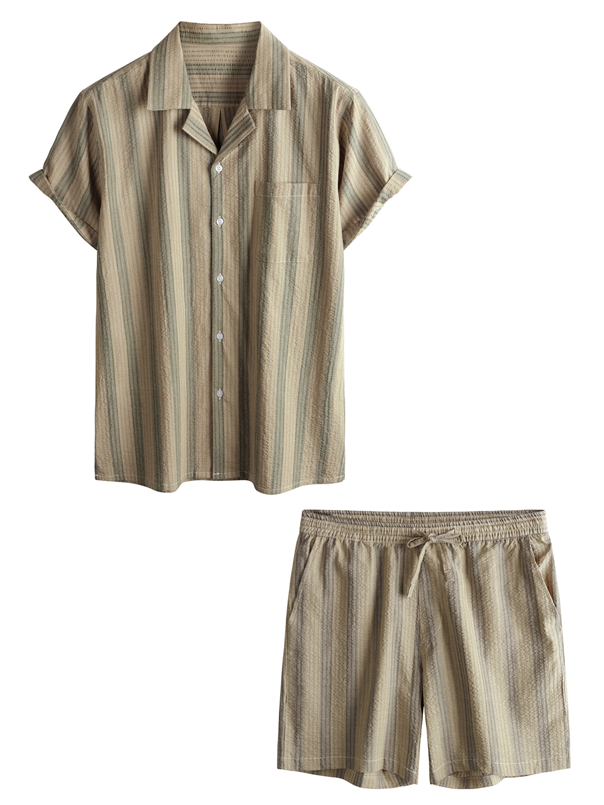 Set Camicia e Pantaloni Corti da Spiaggia in Cotone Hawaii Casual Estivi da Uomo