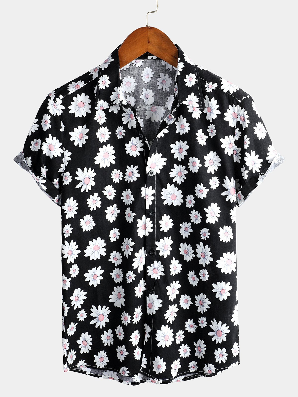 Camicia a maniche corte con stampa a fiori di margherite da uomo