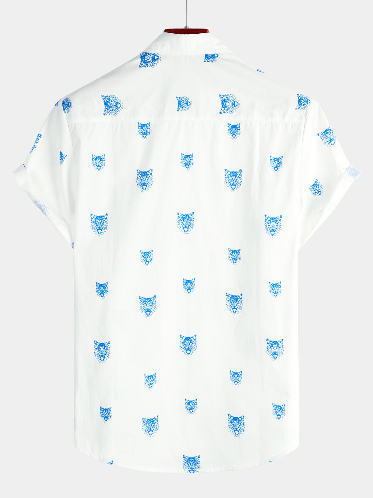 Camicia casual a maniche corte da uomo con motivo a lupo