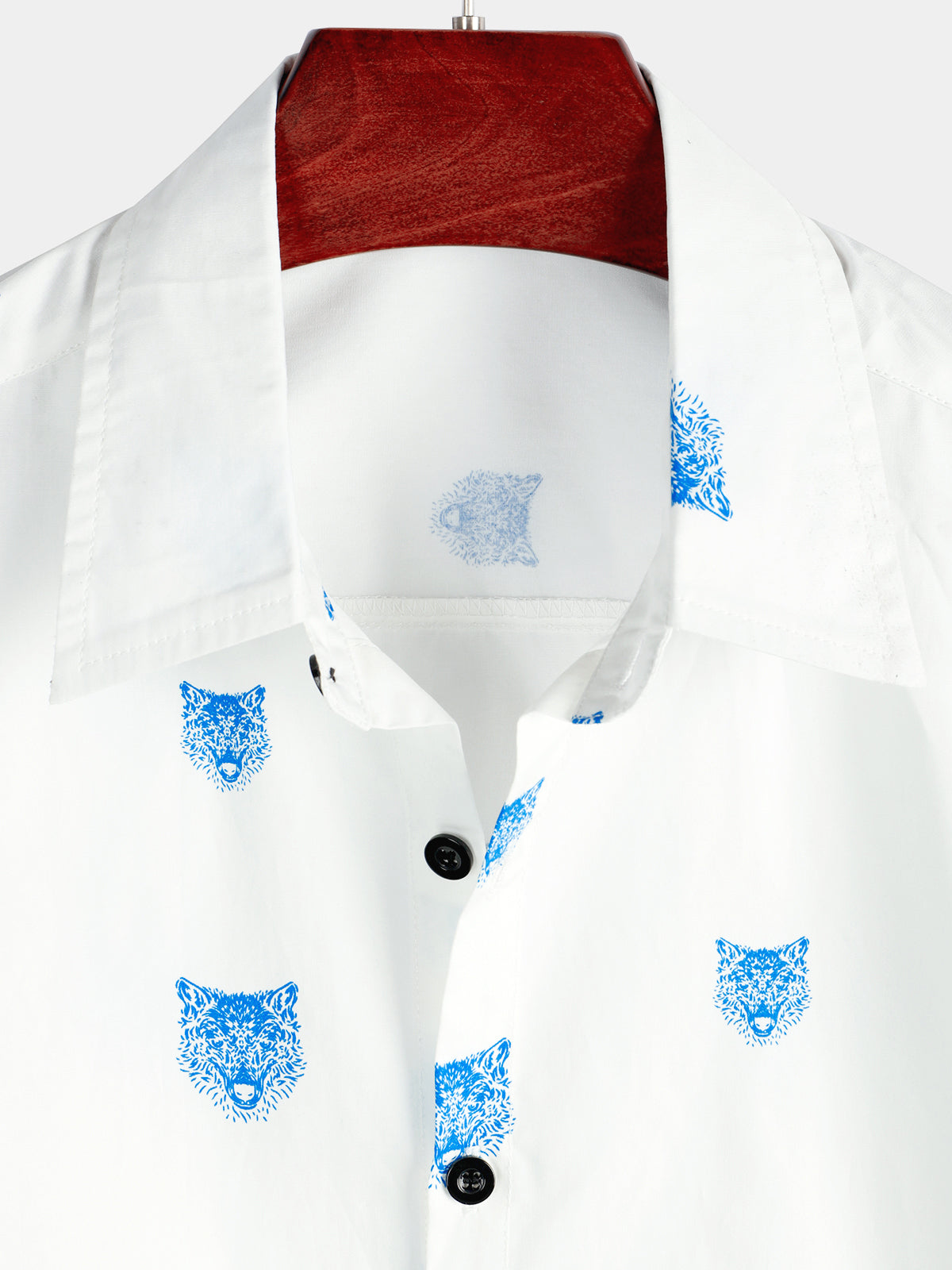 Camicia casual a maniche corte da uomo con motivo a lupo