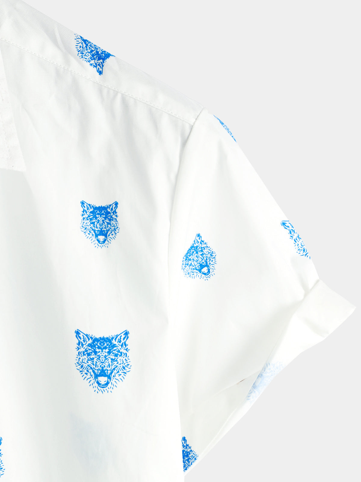 Camicia casual a maniche corte da uomo con motivo a lupo