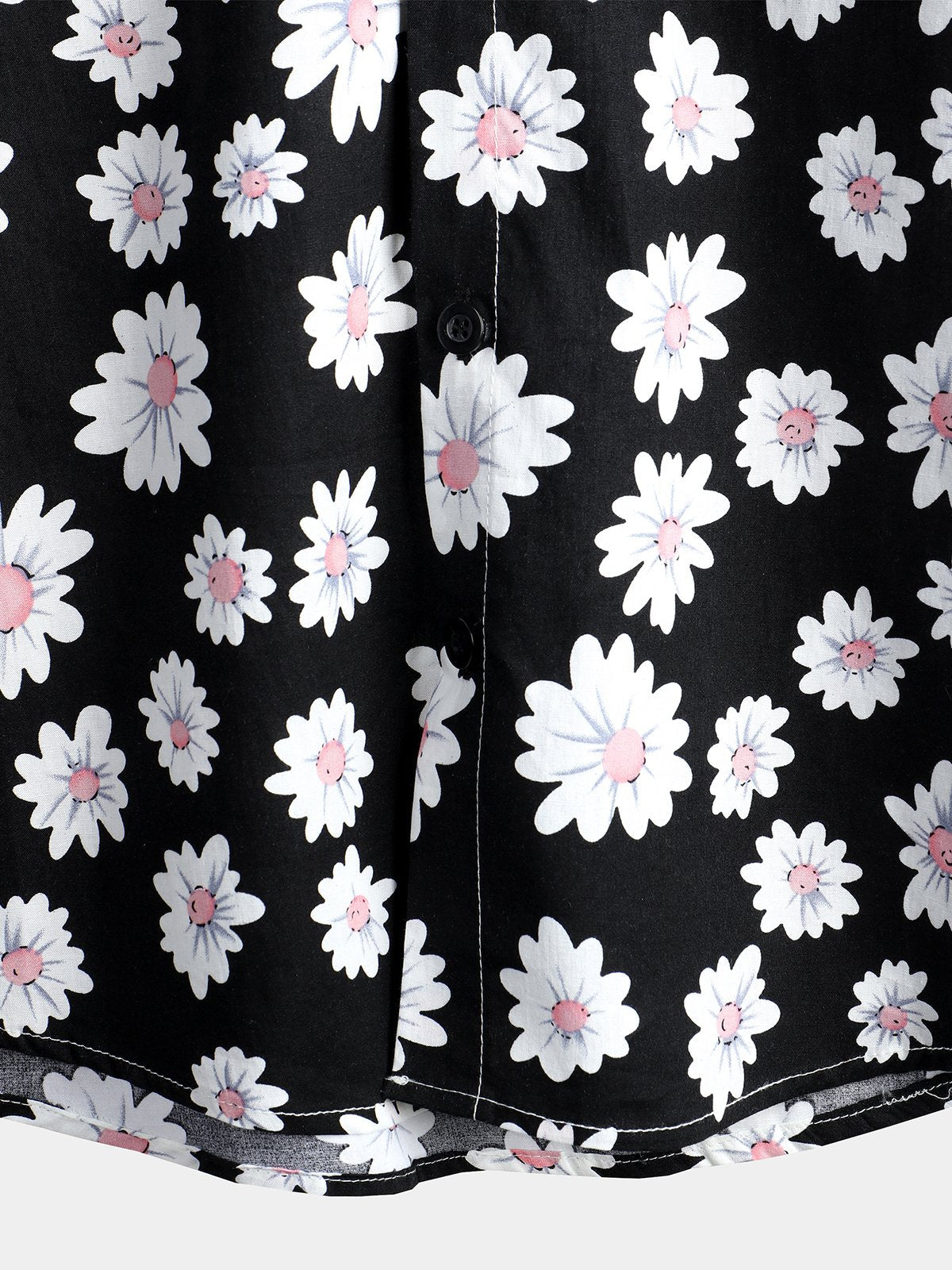 Camicia nera in cotone tropicale con stampa floreale a margherita da uomo