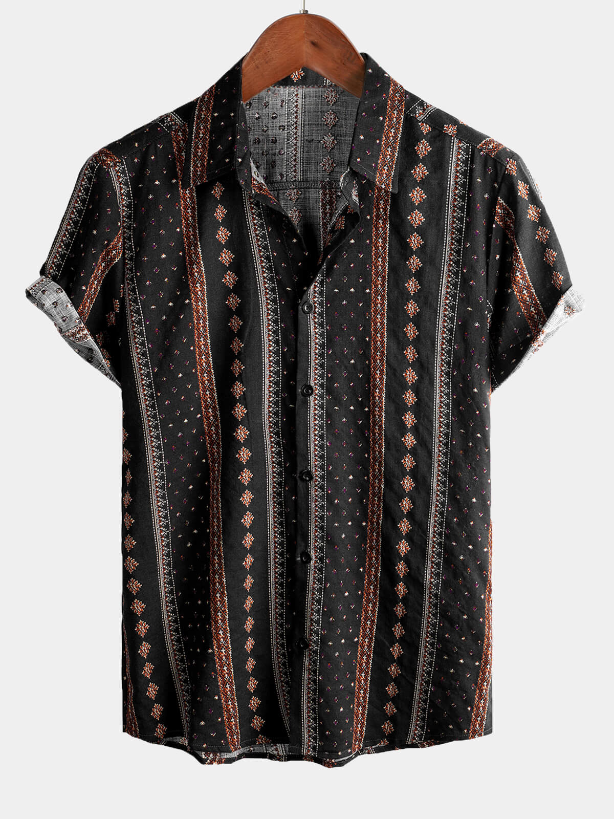 Camicia corta da uomo retrò in cotone degli anni '70 con bottoni