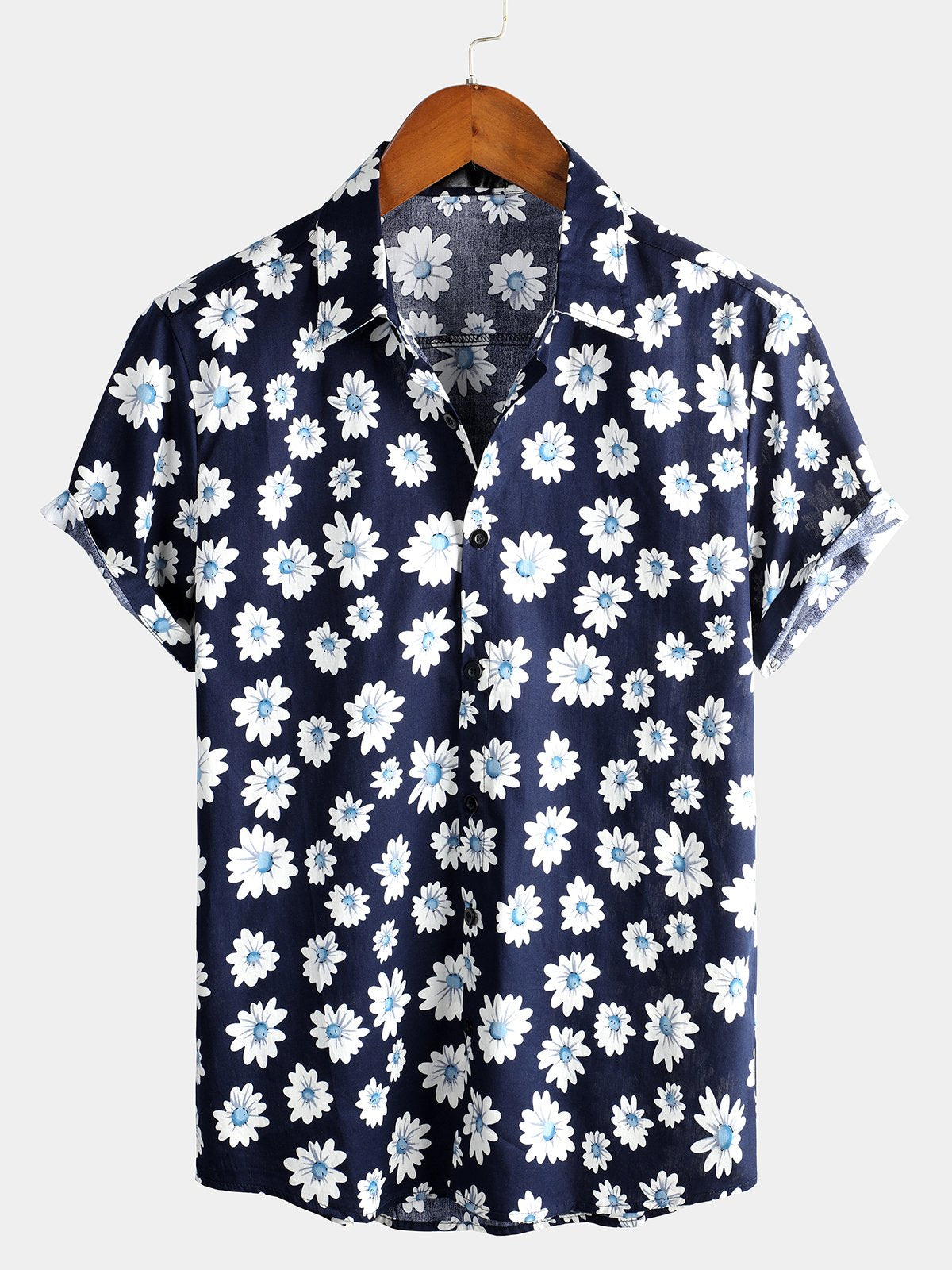 Camicia da uomo in cotone con stampa floreale a margherita