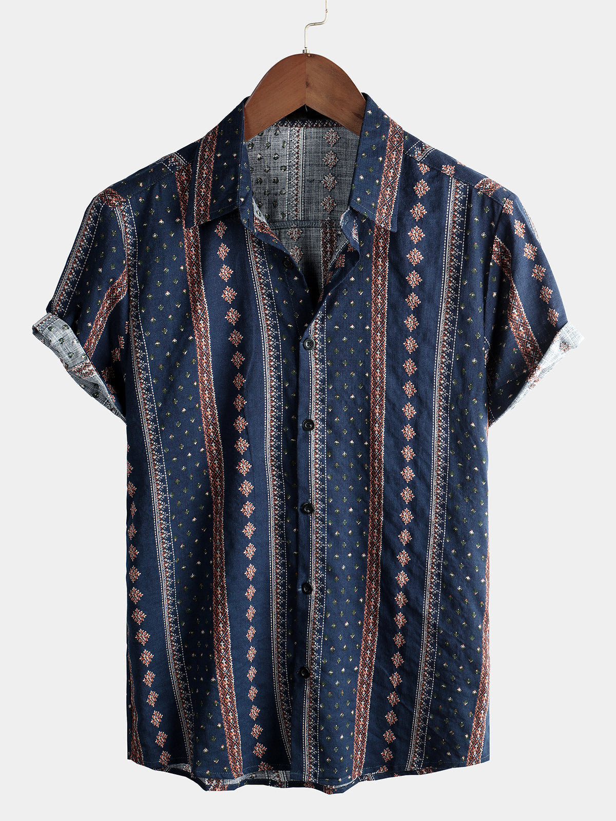 Camicia corta da uomo in cotone retrò degli anni '70 con bottoni