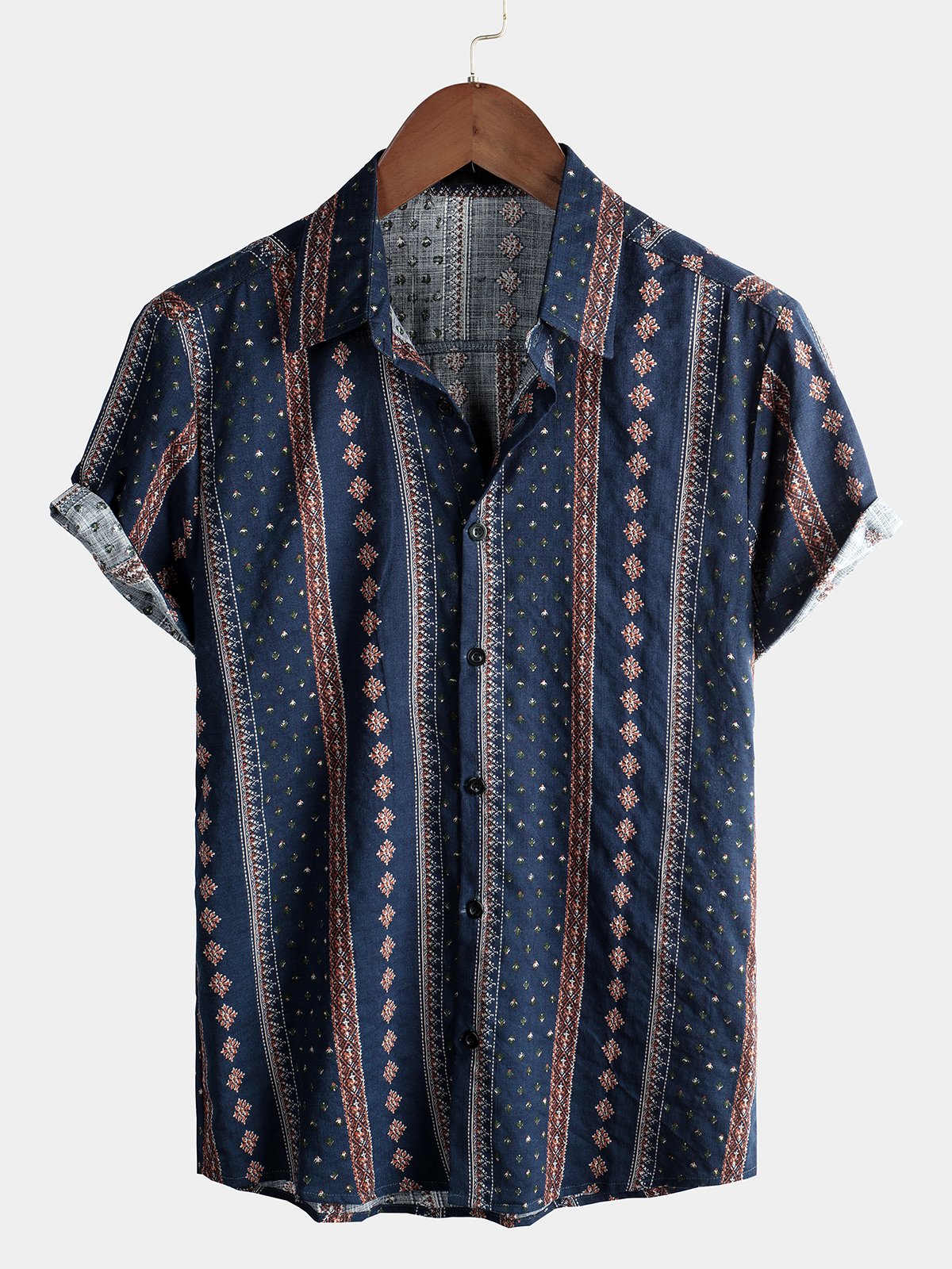 Camicia corta da uomo retrò in cotone degli anni '70 con bottoni