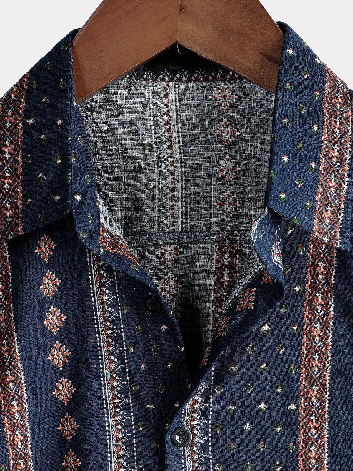 Camicia corta da uomo retrò in cotone degli anni '70 con bottoni