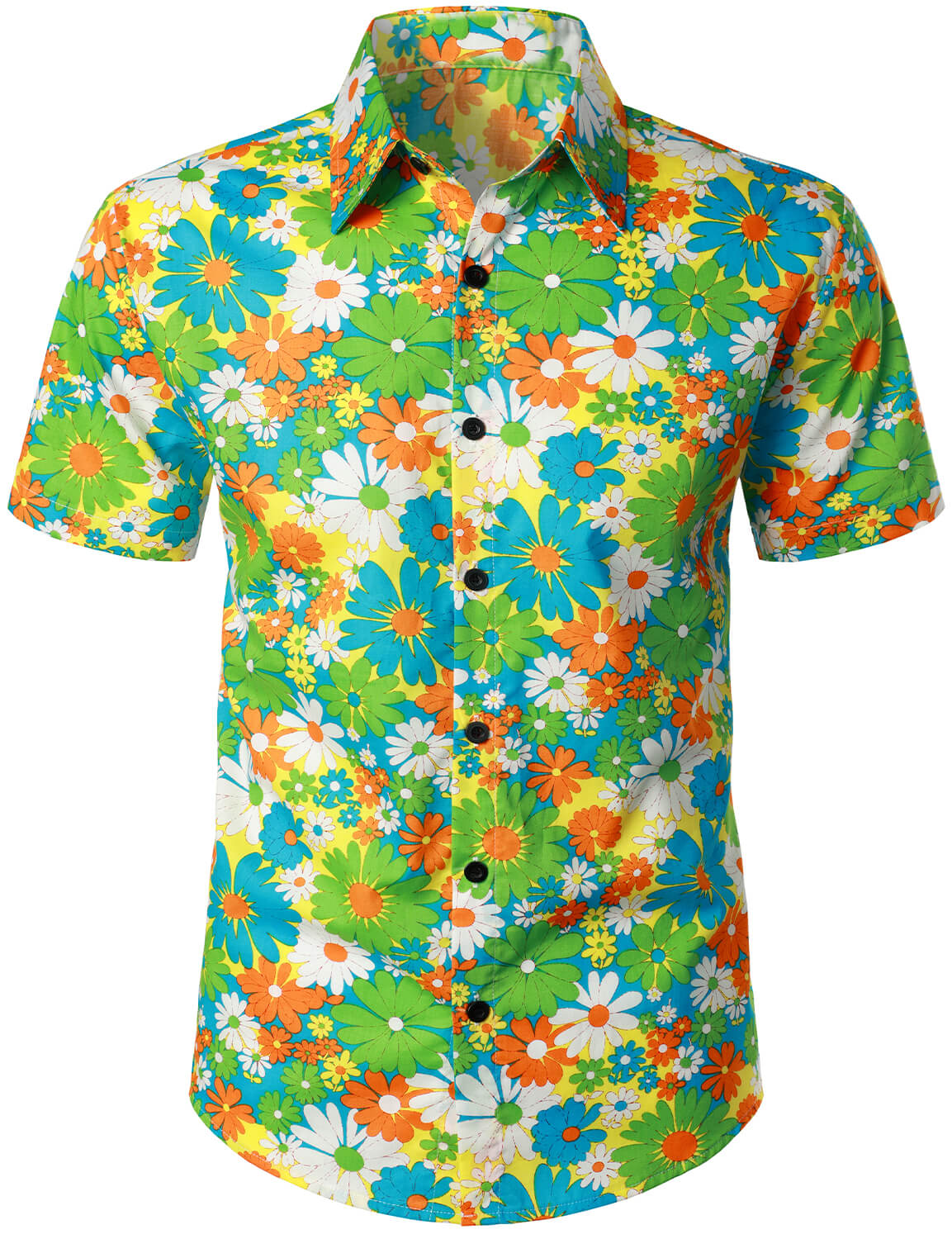Camicia hawaiana tropicale in cotone floreale verde da uomo