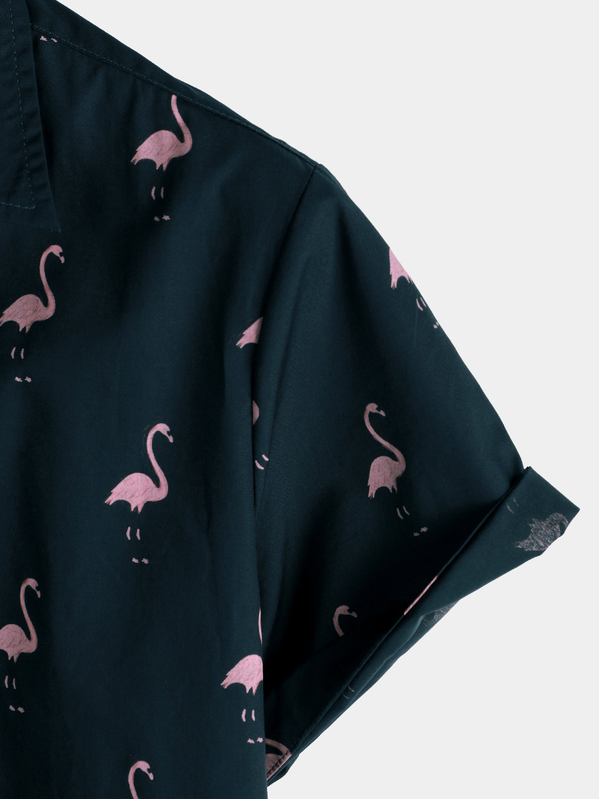 Camicia casual a maniche corte con stampa animalier tropicale fenicottero da uomo